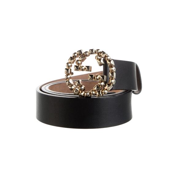 Gucci Black Leather Gold-tone GG Buckle Belt S 80/32 sz main image 6
